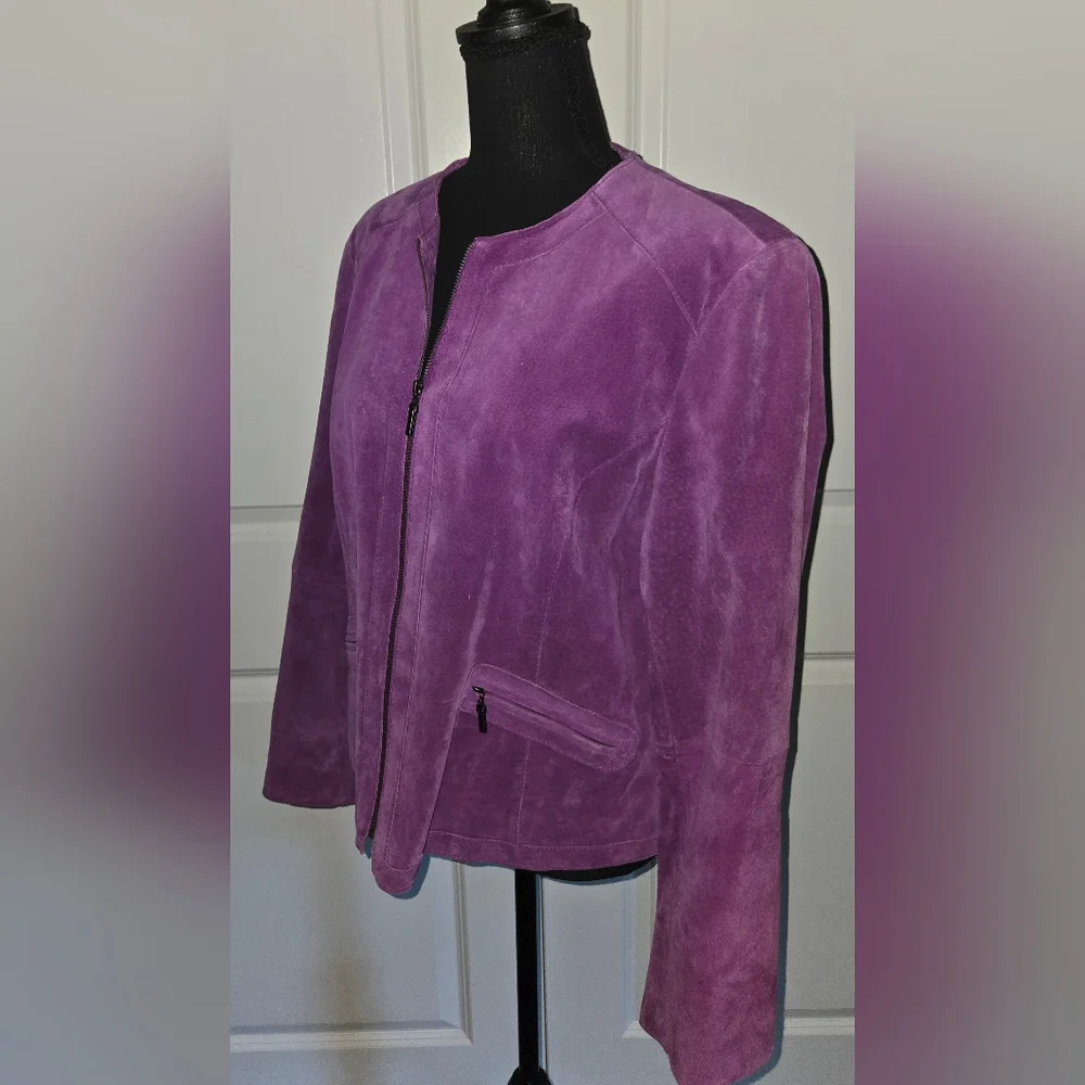 JONES NEW YORK Leather Moto Jacket Purple Sz XL - Picture 5 of 11